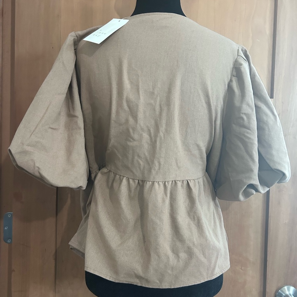 a new day Tan Blouse with Bow Details - Picture 2 of 9